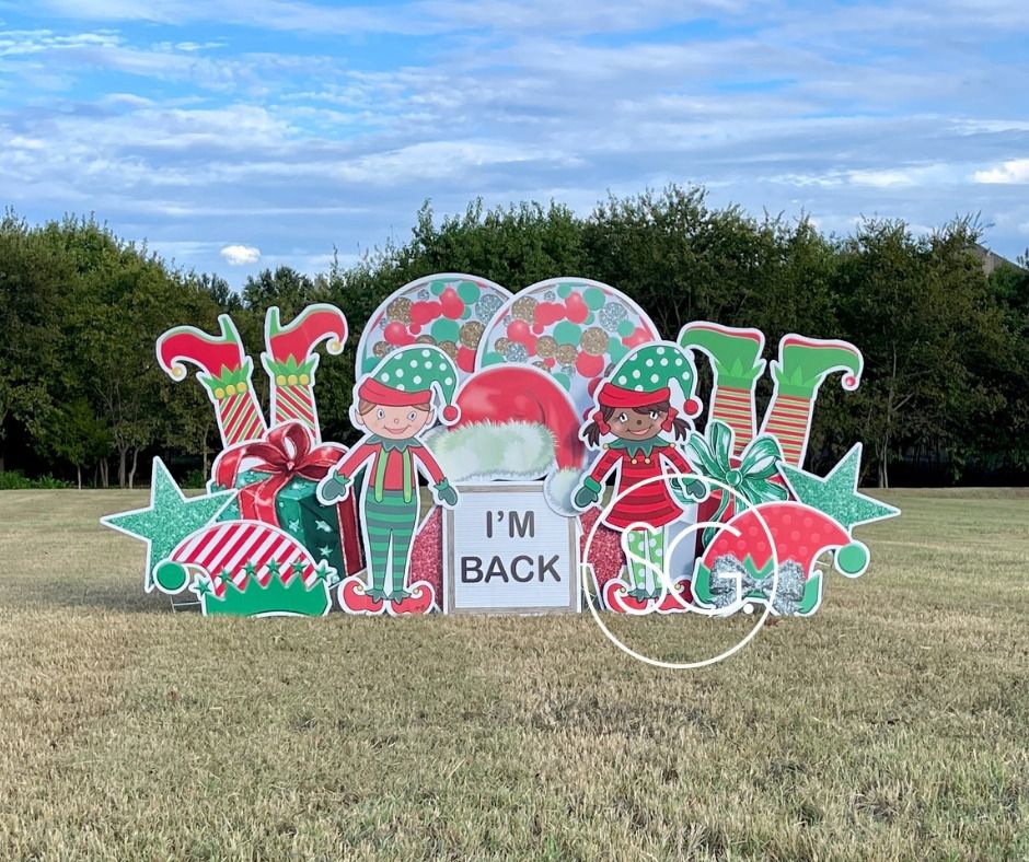 The Elf is back SG Yard Greetings Sign Gypsies